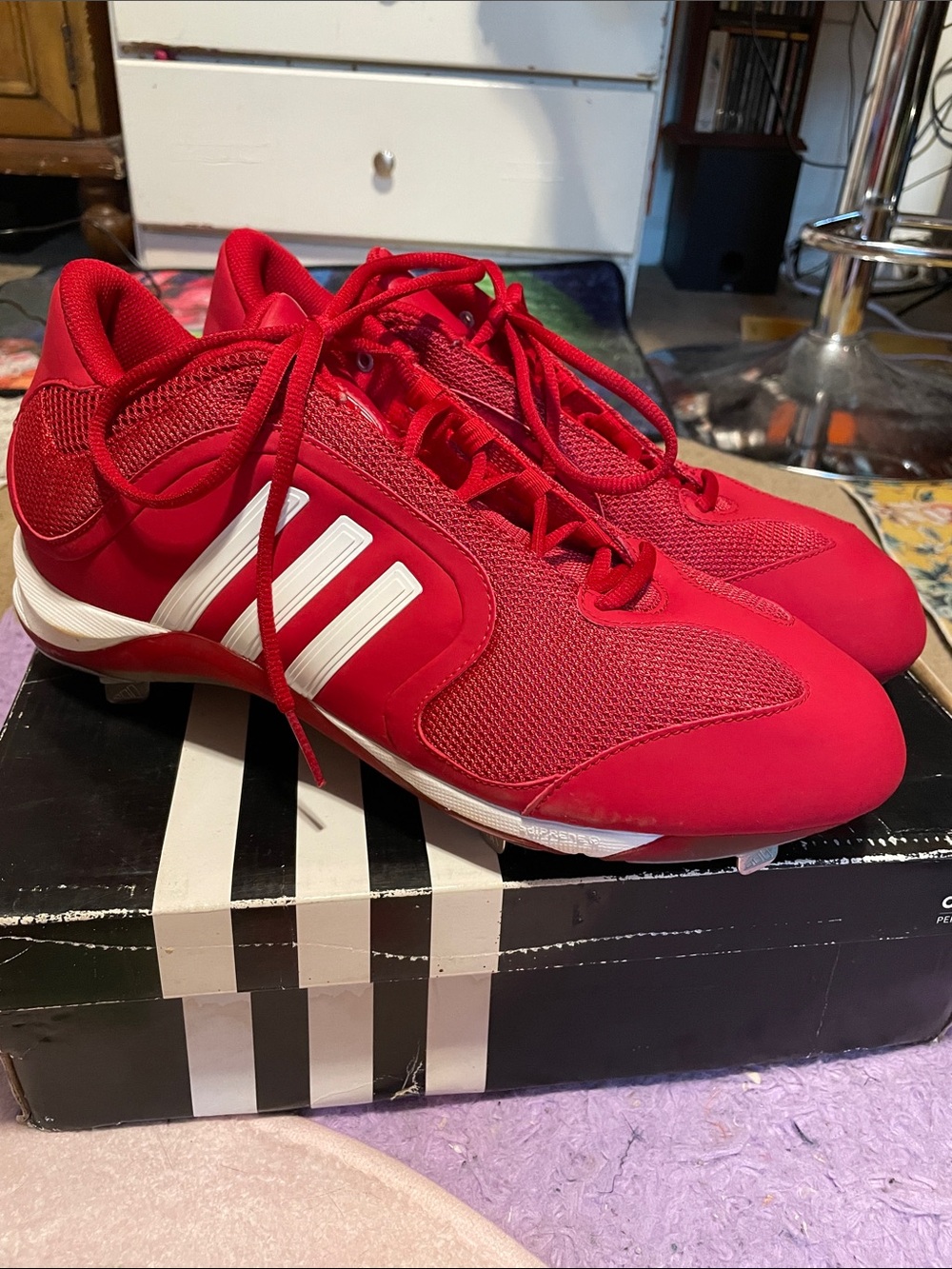 Vintage Adidas Red and White Baseball Cleats